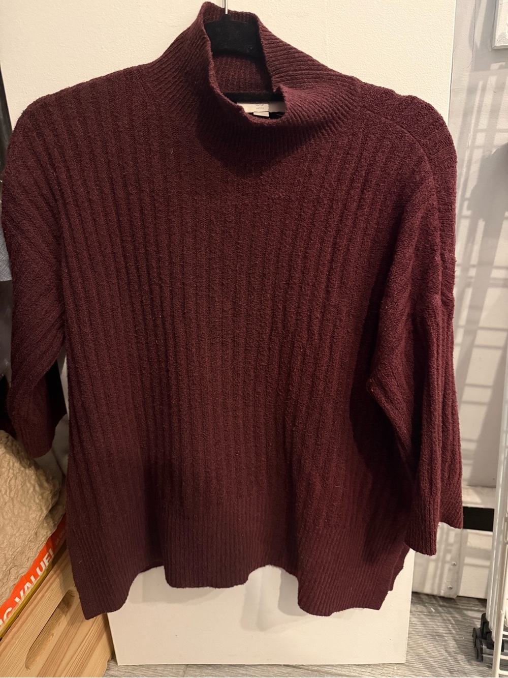 LOFT Ribbed Cowl Neck Sweater - Burgundy